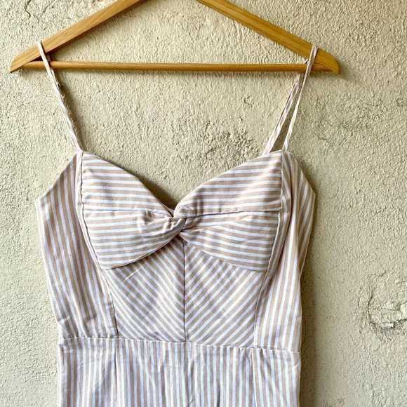 Derek Heart Tan White Striped Mini Dress Large - Picture 2 of 6